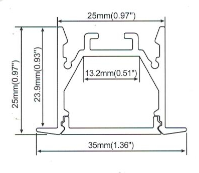 1 Meter 39.4" LED Aluminium Channel 25mm(H) x 35mm(W) suit for max 13.2mm width strip light